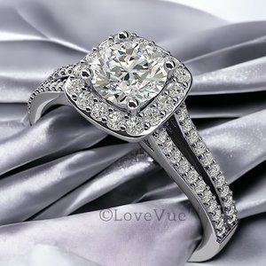 Certified 1ct. t.w. Diamond Moissanite Square Frame Brilliant Cut Wedding Ring